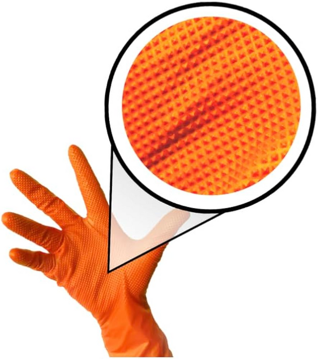 8.5 Mil Industrial Heavy Duty Orange Nitrile Gloves Beaded Cuff Diamond - NG-120 (Case of 1,000)