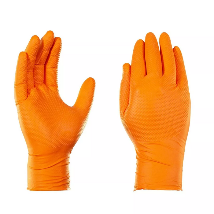 8.5 Mil Industrial Heavy Duty Orange Nitrile Gloves Beaded Cuff Diamond - NG-120 (Case of 1,000)