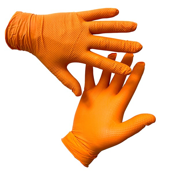 8.5 Mil Industrial Heavy Duty Orange Nitrile Gloves Beaded Cuff Diamond - NG-120 (Case of 1,000)