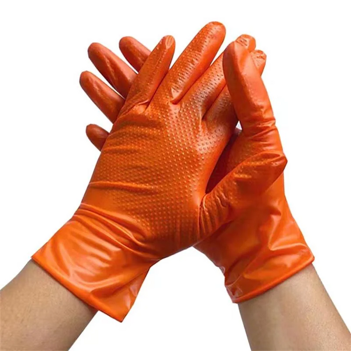 8.5 Mil Industrial Heavy Duty Orange Nitrile Gloves Beaded Cuff Diamond - NG-120 (Case of 1,000)